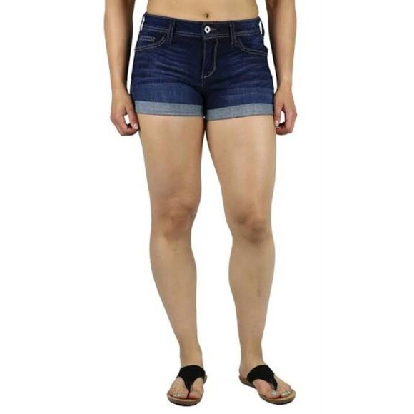 Fran Denim Jean Molly Shorts Womens 30 Blue Dark Wash Roll Up Stretchy Usa Made - Picture 7 of 7